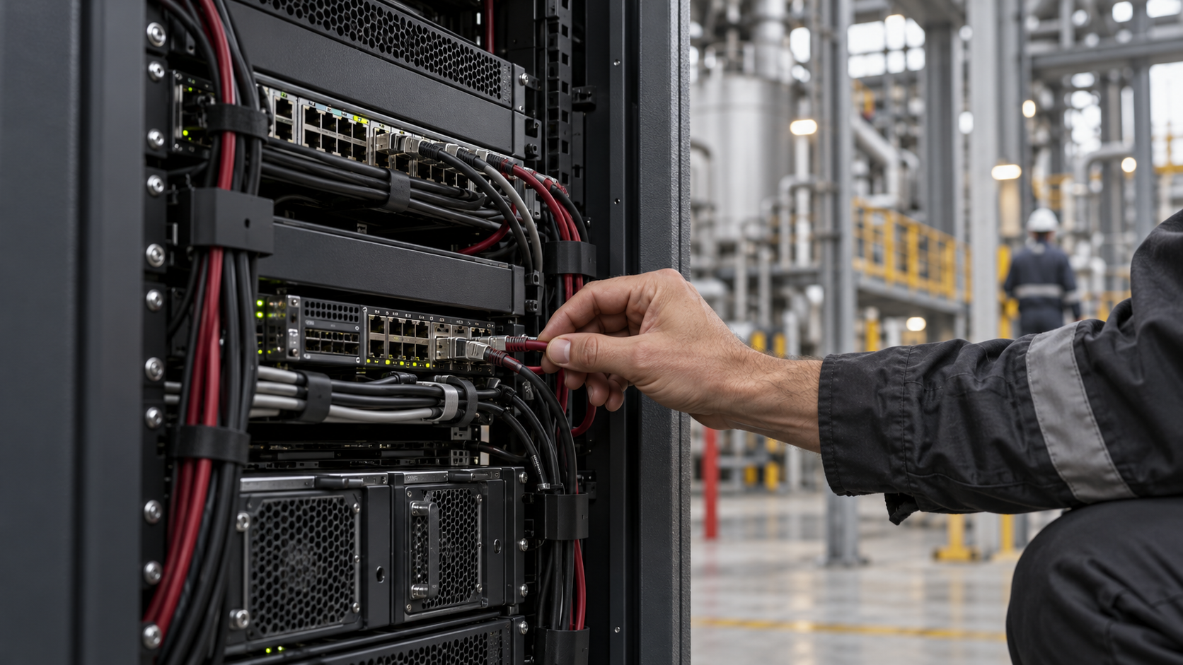 Engineer working on rack infrastructure